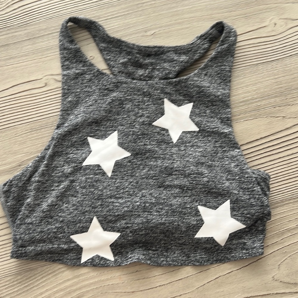 Spiritual Gangster Grey with White Stars Sports Bra Size Small